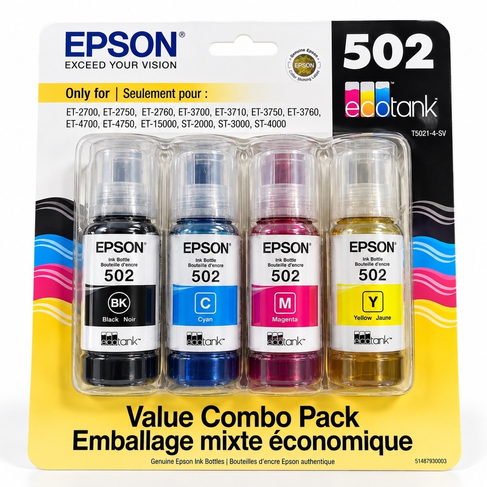 Epson 502 EcoTank Ink Bottle Value Combo Pack T5021-4-SV BK C M Y Ink